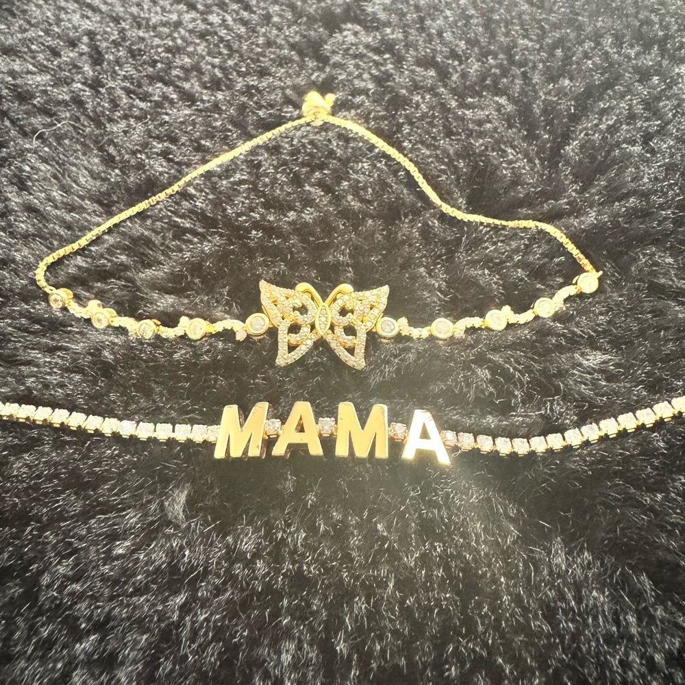 Gold 'MAMA' and Butterfly Bracelet Set